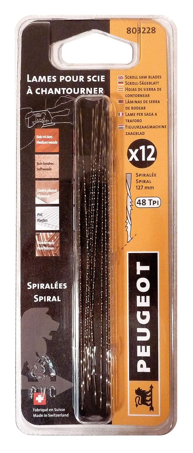 Peugeot 803228 Set of 12 Round Scroll Saw Blades for Wood Fast Sawing Length 127mm 0.88mm