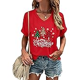 Ithalt Women's Christmas Tree T-Shirt Merry Christmas Tee Holiday Top