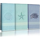 Ddeetodu 3 Pcs Coastal Hand Towels Ocean Decorative Bathroom Towels Decors Beach Hand Towel Embroidered Towel Decorative Set 100% Cotton Soft Absorbent Towels for Bathroom Decors