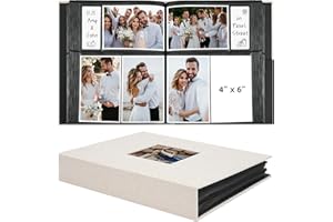Vienrose Fabric Cover Photo Album 4x6 with Front Window, 300 Picture Pockets and 100 Message Card Slots for Wedding Baby Family, Beige