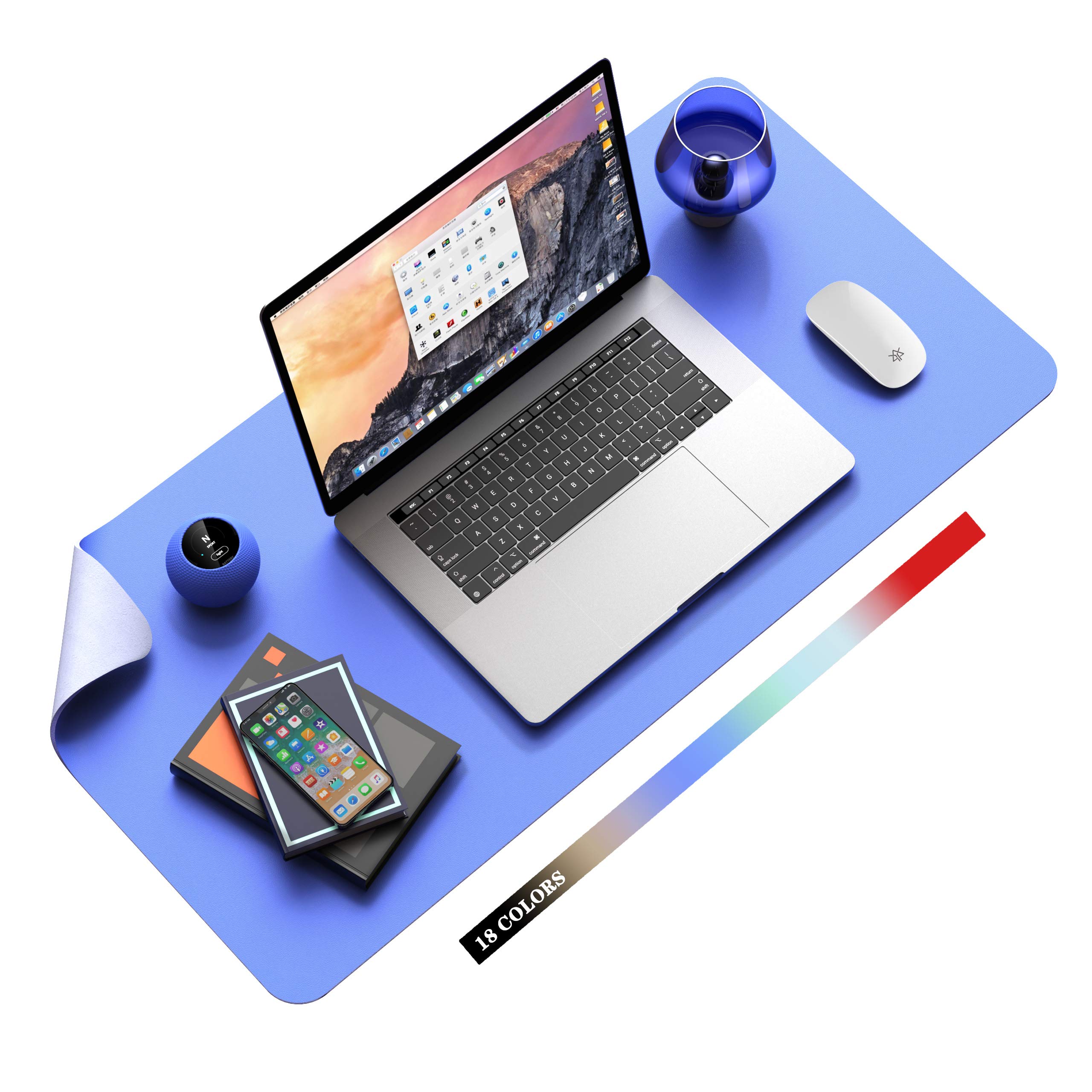 Non-Slip Desk Pad,Mouse Pad,Waterproof PVC Leather Desk Table Protector,Ultra Thin Large Desk Blotter, Easy Clean Laptop Desk Writing Mat for Office Work/Home/Decor(Bright Blue, 31.5" x 15.7")