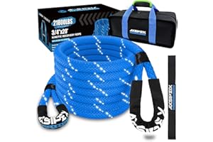 AXSIPEIX Kinetic Recovery Rope (Reflective) | 3/4in x 20ft 21,800Lbs Heavy Duty, 35% Elasticity Tow Rope - Offroad Snatch Strap for 4x4 SUV UTV ATV Jeep