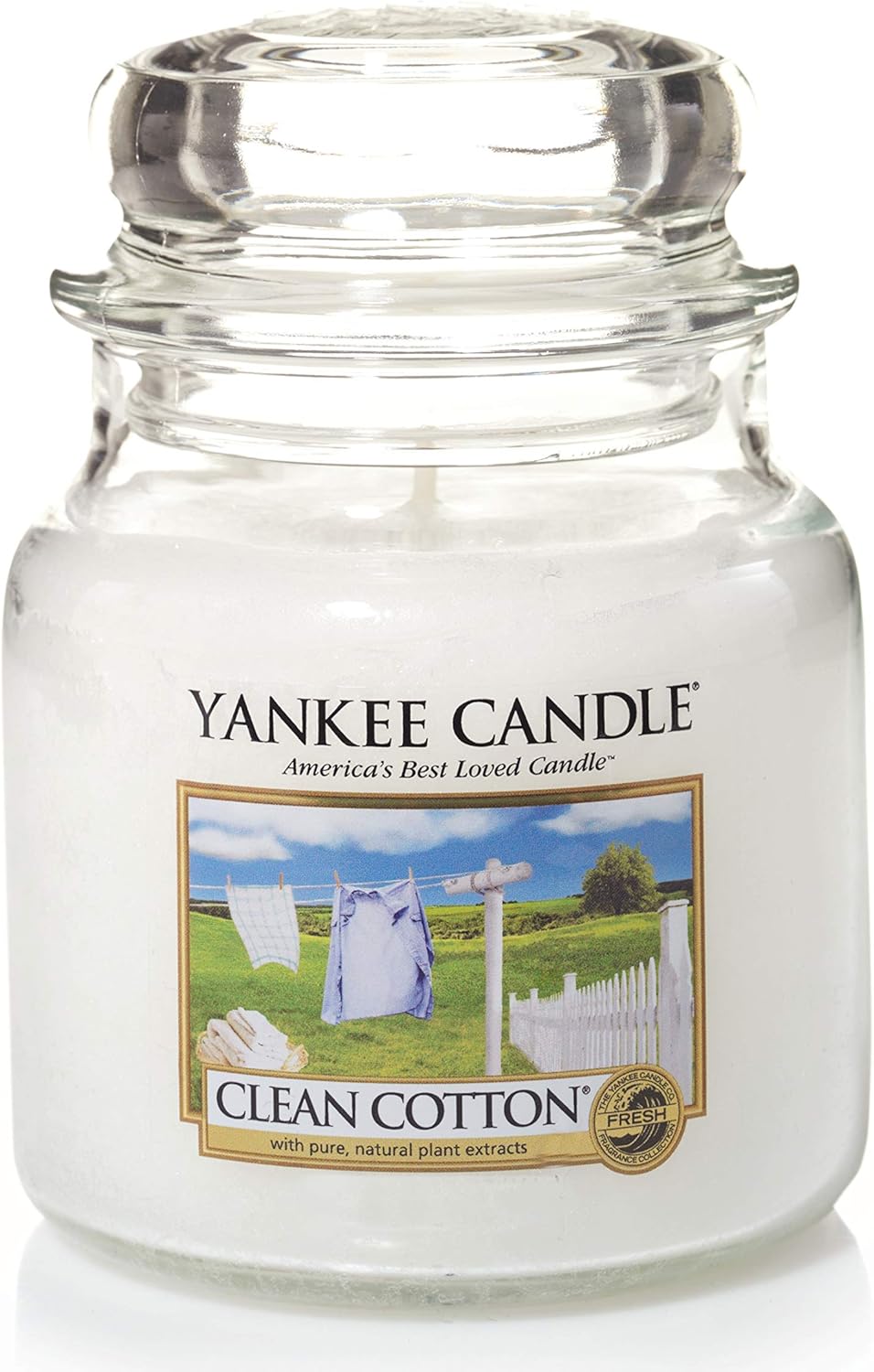 Amazon.de Yankee Candle mittelgroße Duftkerze im Glas, Clean Cotton, Brenndauer bis zu 90 Stunden