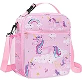 Clastyle Princess Insulated Kids Lunch Bag Large Thermal Cooler Bag for Girl Picnic School Lunch Box Tote, Pink Rainbow Cloud