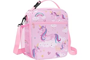 Clastyle Princess Insulated Kids Lunch Bag Large Thermal Cooler Bag for Girl Picnic School Lunch Box Tote, Pink Rainbow Cloud