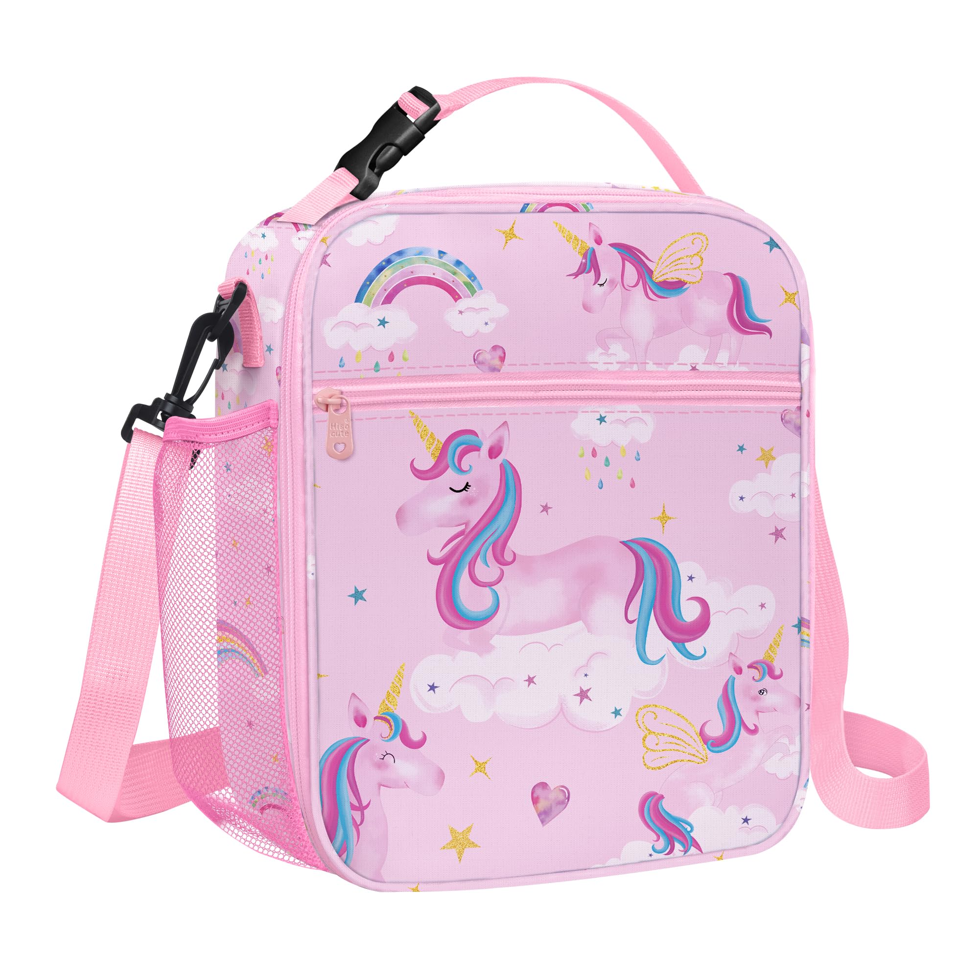 Clastyle Unicorn Insulated Lunch Bag Large Thermal Cooler Bag for Girl Picnic Lunch Box Tote, Pink Rainbow Cloud