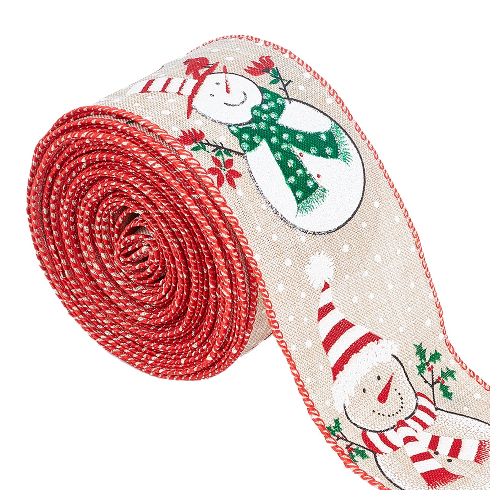 GORGECRAFT 9.9 Yards Christmas Wired Ribbon Printed Wrapping Ribbons Snowman Snowflake Embellishment Fabric Polyester Imitation Linen Edge Trim for Wreath Tree Decor Gift Bows DIY Craft