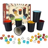 Offelec 6 Pack PU Leather Dice Cups Set with 30 Color Matched Dice, Felt Lined Quiet Shakers for Dice Games Like Bluffing Games, Perfect for Poker Nights &amp; Bar Party Game
