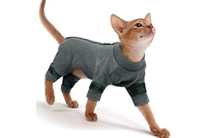 PUMYPOREITY Comfy Cat Pajamas, Versatile Cat Shirt for All-Day Wear, Soft Stretchy Sweater with Back Snap for Easy Wear, Breathable Recovery Suit for Surgery Recovery, L, Grey