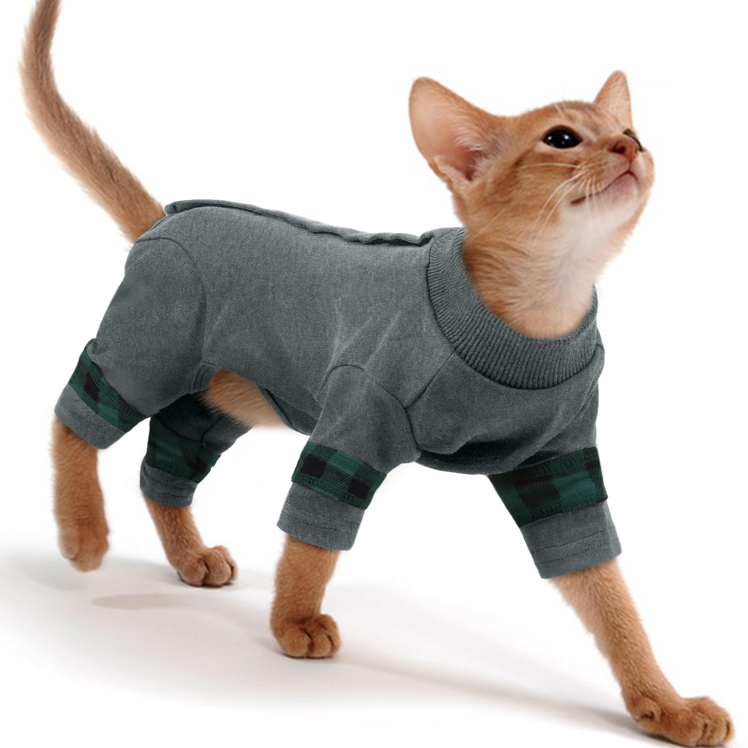 Photo 1 of PUMYPOREITY Comfy Cat Pajamas, Versatile Cat Shirt for All-Day Wear, Soft Stretchy Sweater with Back Snap for Easy Wear, Breathable Recovery Suit for Surgery Recovery, XL, Grey