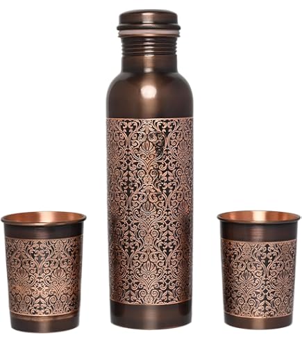 Amazon.com: Pure Copper Water Bottle with 2 Tumblers Set