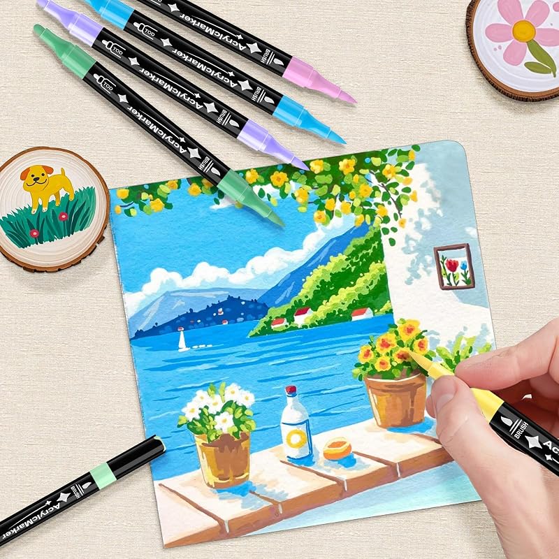 24 Farben Acrylstifte Set Wasserfest, Dual Tip Marker für Steine & DIY