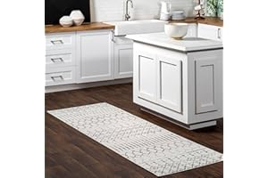 nuLOOM 2' x 6' Moroccan Blythe Area Rug, Boho Geometric Diamonds, Non-Shedding, Easy to Clean for Living Room Bedroom Dining Room Kitchen, Grey/Off-white