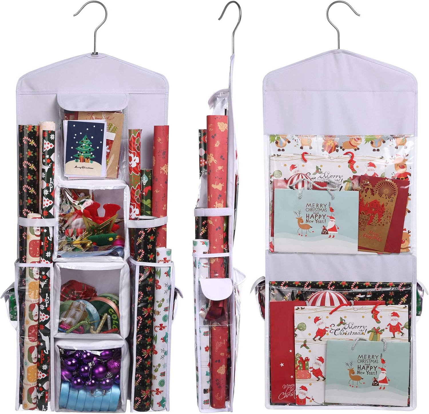 Wrapping Paper Storage Holder Double-Sided Hanging Gift Bag and Gift Wrap Organizer （Original White）: Home & Kitchen