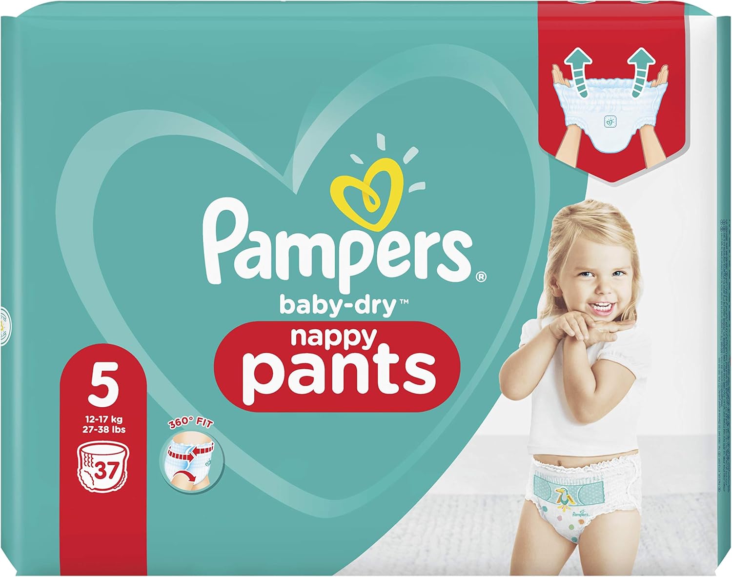 Pampers Nappies Size 5 (12 kg-17 kg) - Baby-Dry Pants, 37 Panties, White, Size 5 (37 Count) - Image 3