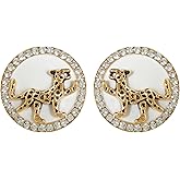 Navachi 18k Gold Plated Multi-color Crystal Leopard Head Ear Stud Earrings