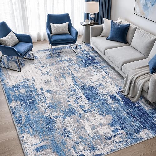 RELEANY Washable Area Rugs 5'x7' Non-Slip Modern Abstract Soft for Living Room Entryway Bedroom Kitchen, Print Pattern, Blue Grey Navy Gray
