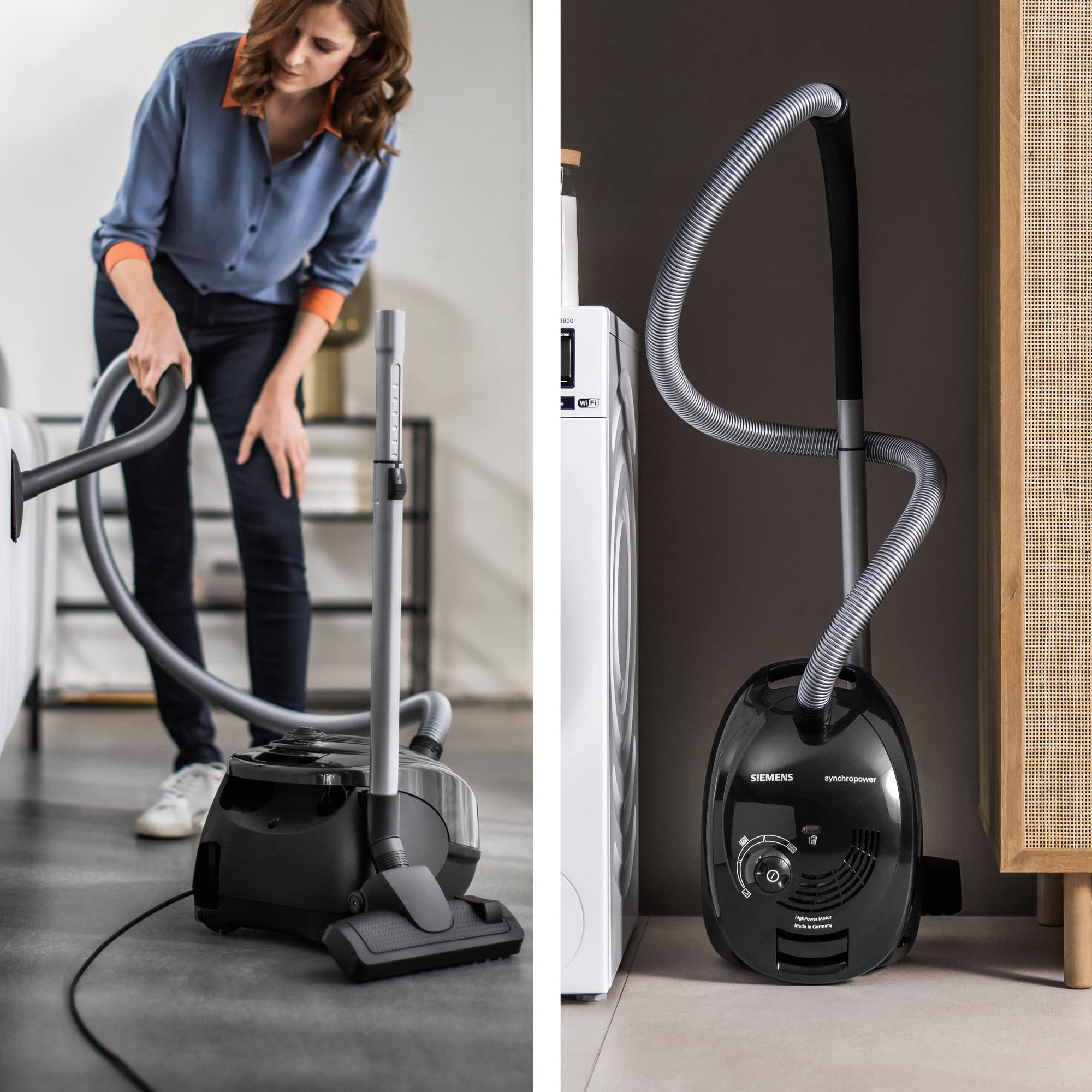 Siemens Staubsauger mit Beutel synchropower VS06B112A, Bodenstaubsauger, Hygiene-Filter, Bodendüse für Parkett, Teppich, Fliesen, starke Saugleistung, langes Kabel, Fugendüse, 700 W, schwarz 9