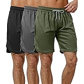 3 Pack 2 In1 Workout Shorts Men with Pockets 7 inch Running Shorts with Liner（Black,Dark Gray,Army Green L）