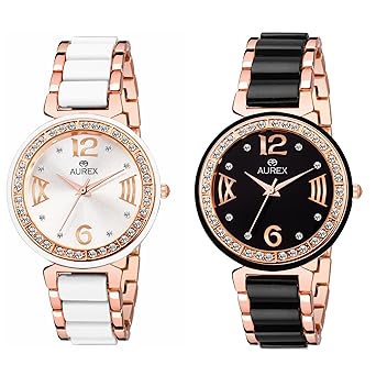 Analouge White Dial & Black Dial Watches Water Resistant White Black & Copper Color Strap Watches for Women...