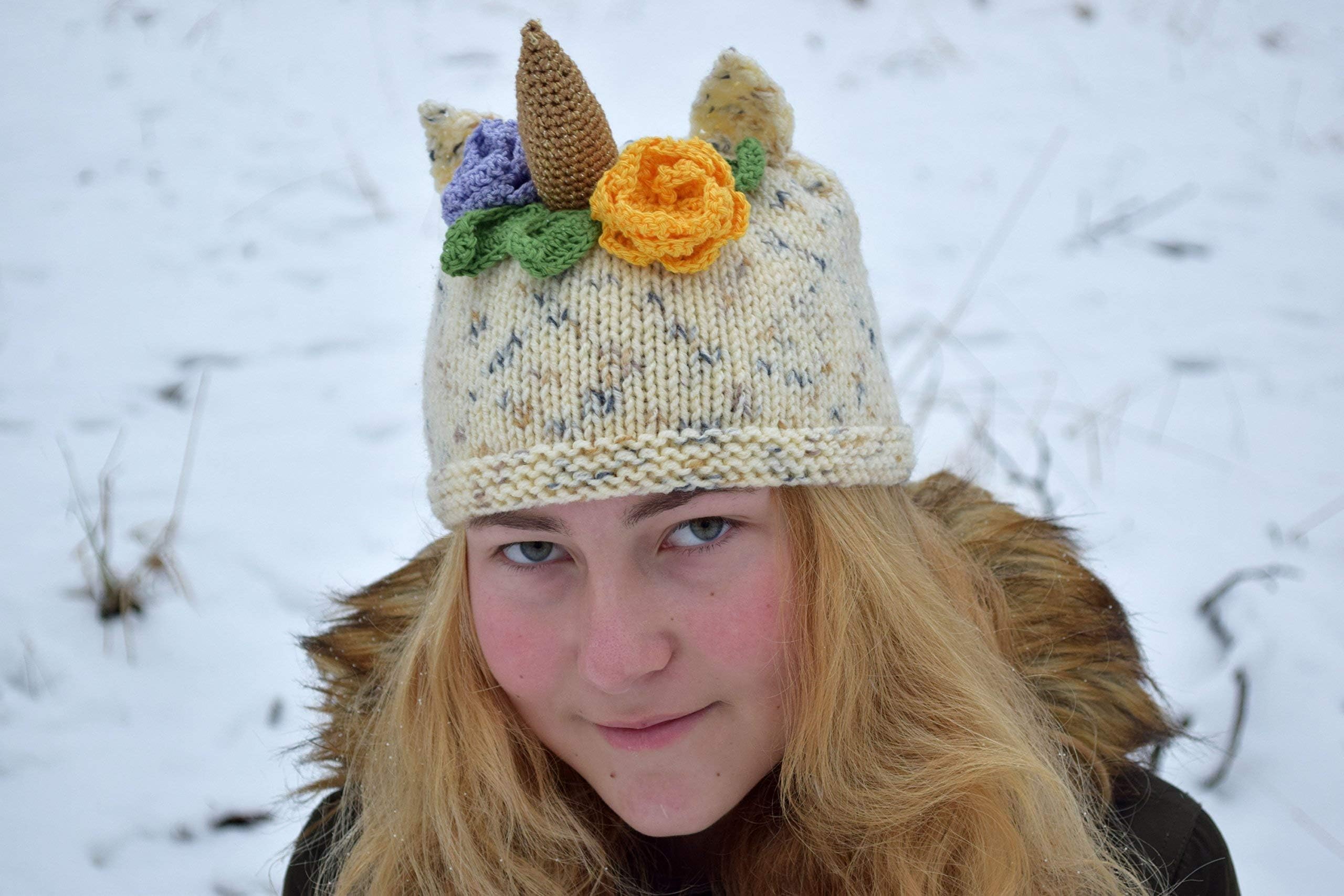 Unicorn Hat Knitted Animal Beanie My Little Pony Teen Girl Girls Unicorns Chunky Kids Hats Toddler Baby Girl Shower Gift Fantasy Newborn Beanies Photo Prop Christening