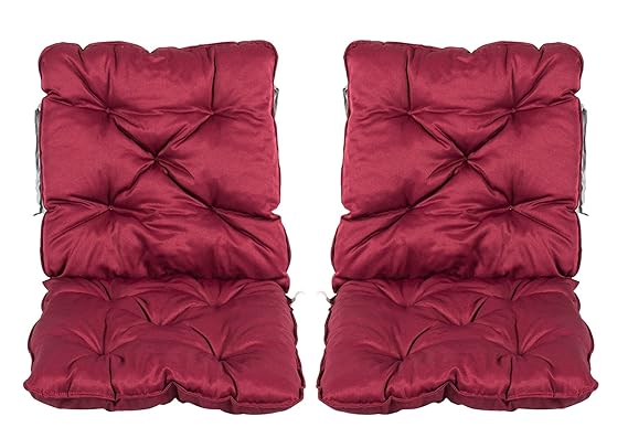 Meerweh Stuhlkissen mit Rückenteil Sitz und Rückenkissen mit Bänder 50x98 cm Polsterauflage Gartenstuhl Bordeaux rot 2er Set