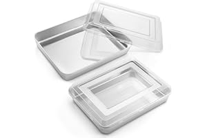 Onader 9¾ x 12½ x 2 Inch Baking Pan with Lid, 2 Pack Stainless Steel Lasagna Rectangular Cake Pan, Non Toxic & Dishwasher Saf