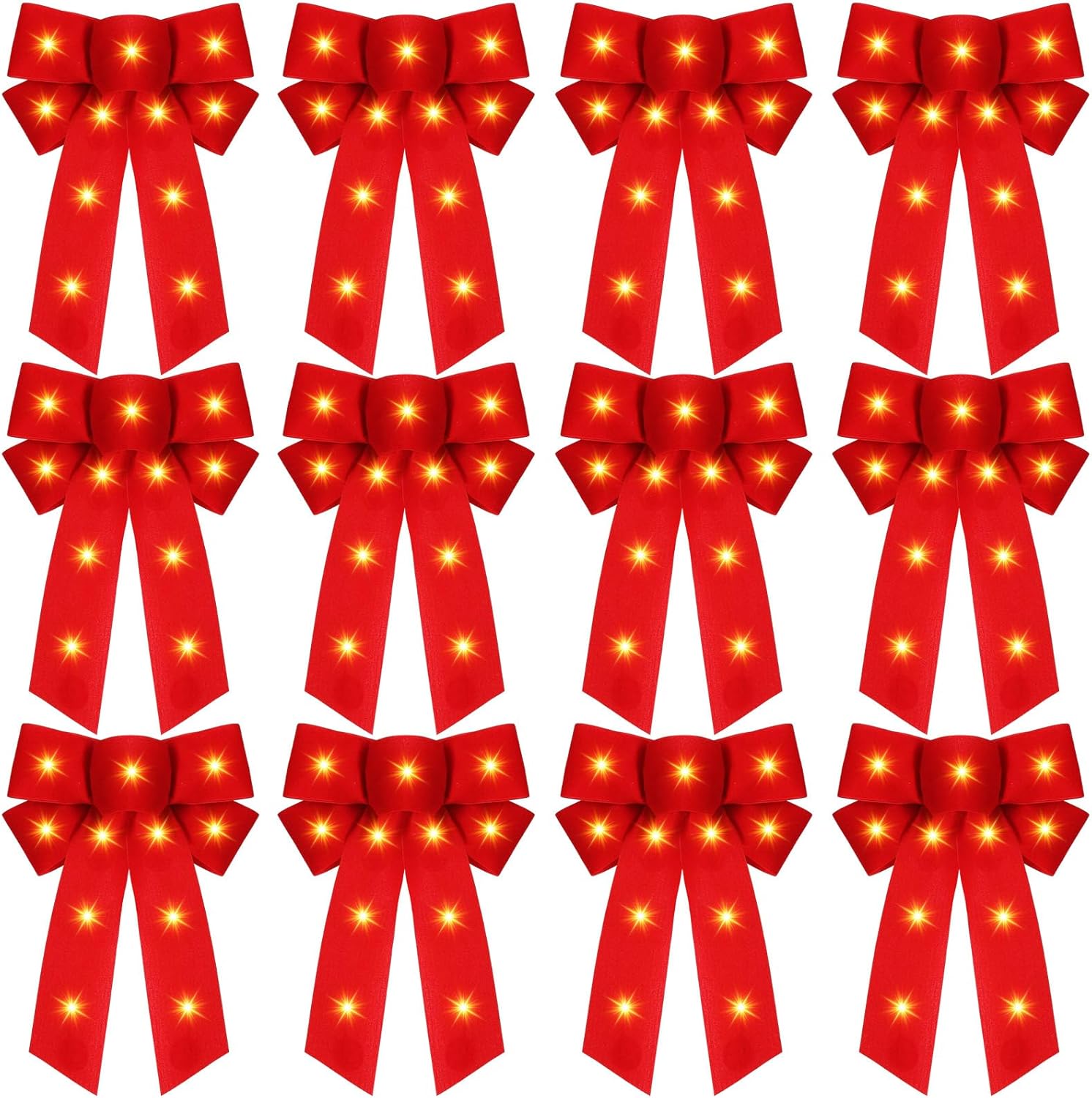 Bows & Ribbons - Crowye 12 pcs Christmas LED Wreath Bow Outdoor Decorations Red Christmas Bows for Wreaths Christmas Velvet Bows Christmas Tree Garland Xmas Decoration (5 x 8 Inches)