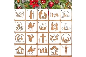 JULMELON Christmas Stencils - 20 Pcs Reusable Nativity of Jesus & Religious Scene Stencils for Painting on Wood, Fabric & Canvas
