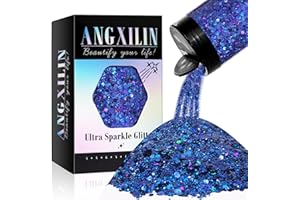 ANGXILIN Holographic Chunky Glitter, 190g/6.7oz Chunky and Fine Mixed Craft Glitter, Bulk Laser Sequin Glitter for Face Body Nail Art,Epoxy Resin Tumbler Jewelry Making Glitter (Laser Diamond Blue)