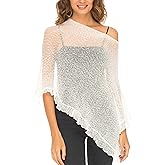 SHU-SHI Womens Sheer Poncho Shrug Lightweight Knit Ruffle Pullover Sweater Top