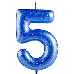 Hongplus Blue Silver Number 5 Candles - 5 Birthday
