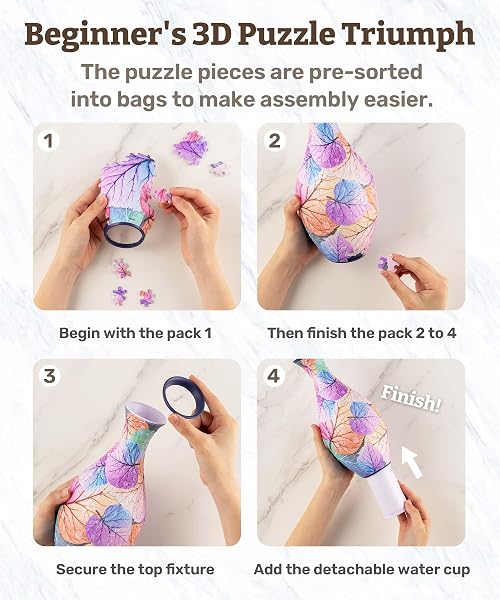 PINTOO 3D PUZZLE VASE UNIQUE FLOWER VASE MADE BY 160 CURVED PLASTIC PUZZLE PIECES HOUSE WARMING GIFT FOR FLOWER ARRANGEMENTS AND HOME DECORATION – [S1035] (TRANSLUCENT, FLOWERS AND BIRDS)