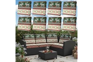 Tingjoo 8 Pcs Christmas Cushion Covers Patio Stretch Outdoor Cushion Cover Farmhouse Classic Decorative Replacement Furniture Sofa Couch Slipcover Seat Protector, Home Decor(Classic Xmas)