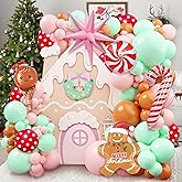 Christmas Gingerbread Balloon Arch Kit,184 Pcs Pink and Green Xmas Balloon Garland Arch with Cookie Figure, Candy and Snowman Balloons for Christmas Party Decorations, Xmas Holiday Event Supplies