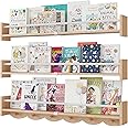 SZYOUYUE Nursery Bookshelves Wall Mounted，34inch，Set of 3, Floating Shelf Kids Coat Rack with 6Hooks,Hanging Shelf for Baby Nursery Room Décor, Patent Number: 29924445,Burlywood