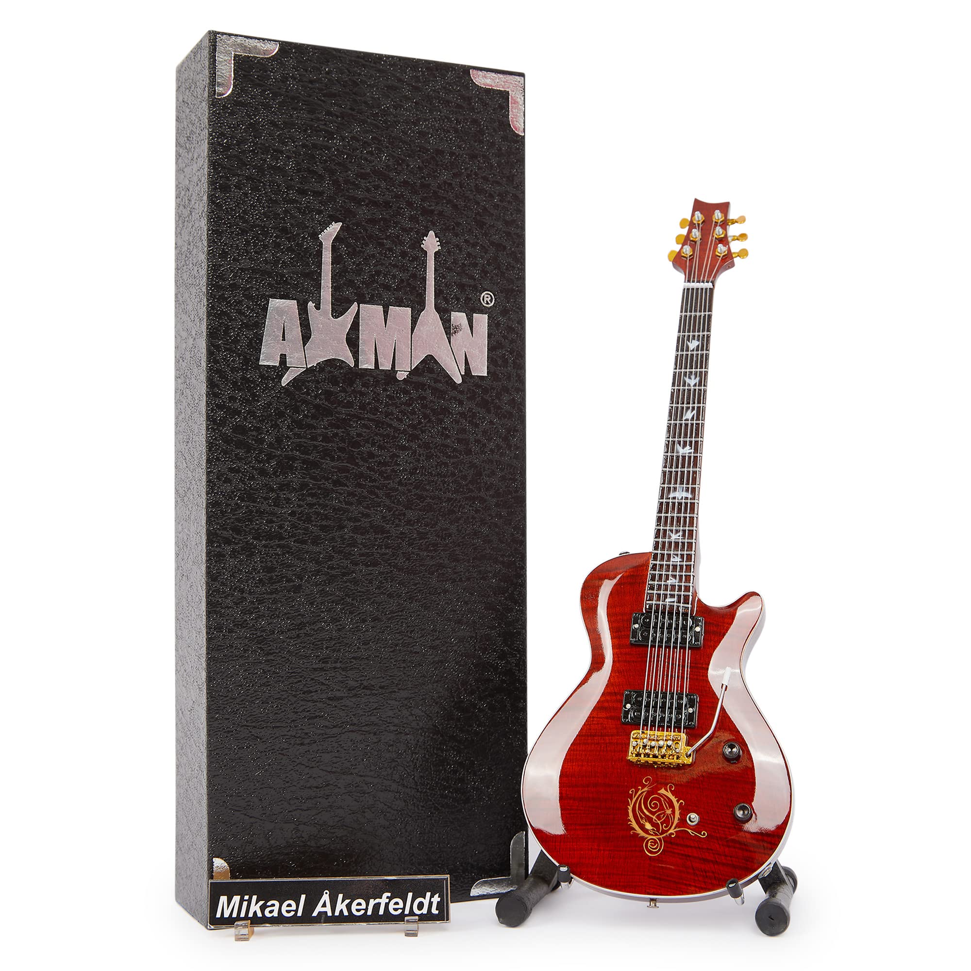 Axman Mikael Akerfeldt (Opeth) Paul Reed Smith Miniature Guitar Replica - Music Gifts - Handmade Ornamental 1/4 Scale - Includes a Display Box, Name Tag and Miniature Guitar Stand