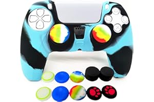 ASOKEX Skin for PS5 Controller Grips, Silicone Case Cover for PlayStation 5 Anti-Slip Protector with 10pcs Thumb Joysticks Caps (Sky Blue&Black)