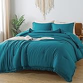 Andency Turquoise Comforter Set King, 3 Pieces Boho Teal Tassel Lightweight Bedding Comforter Sets for King Bed, All Season Bed Set (104x90In Comforter & 2 Pillowcases)