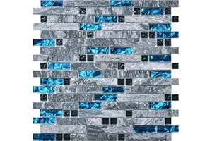 Art3d grout Decorative Tile, Blue/Gray, Glass, for Kitchen Backsplash or Bathroom Backsplash (5 Pack)
