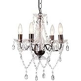 LaLuLa Mini Acrylic Crystal Chandelier Modern Farmhouse Bronze Chandeliers Lighting 4 Lights Candle Style Pendant Light for L