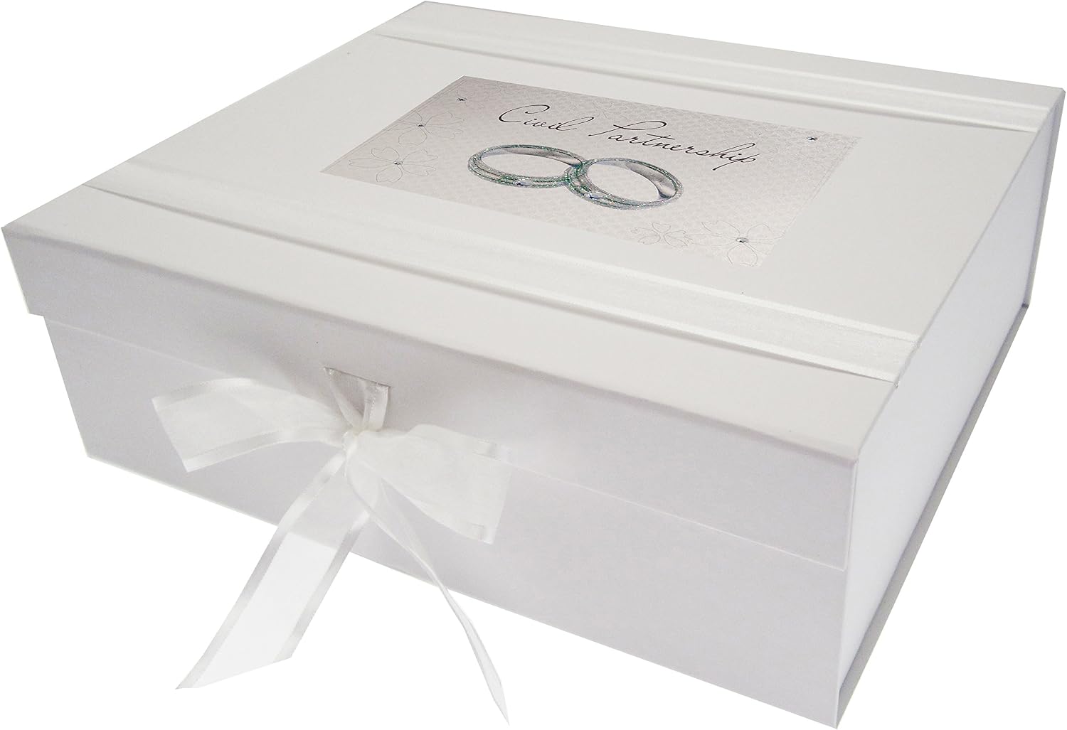 White Cotton Cards Civil Partnership, Wedding Rings, Handmade, Large Keepsake Box. (CP2X), 27.2x32x11cm
