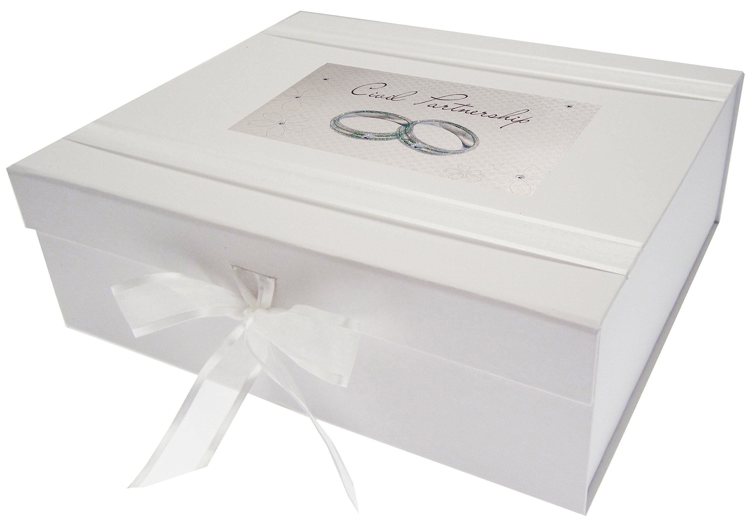 White Cotton Cards Civil Partnership, Wedding Rings, Handmade, Large Keepsake Box. (CP2X)