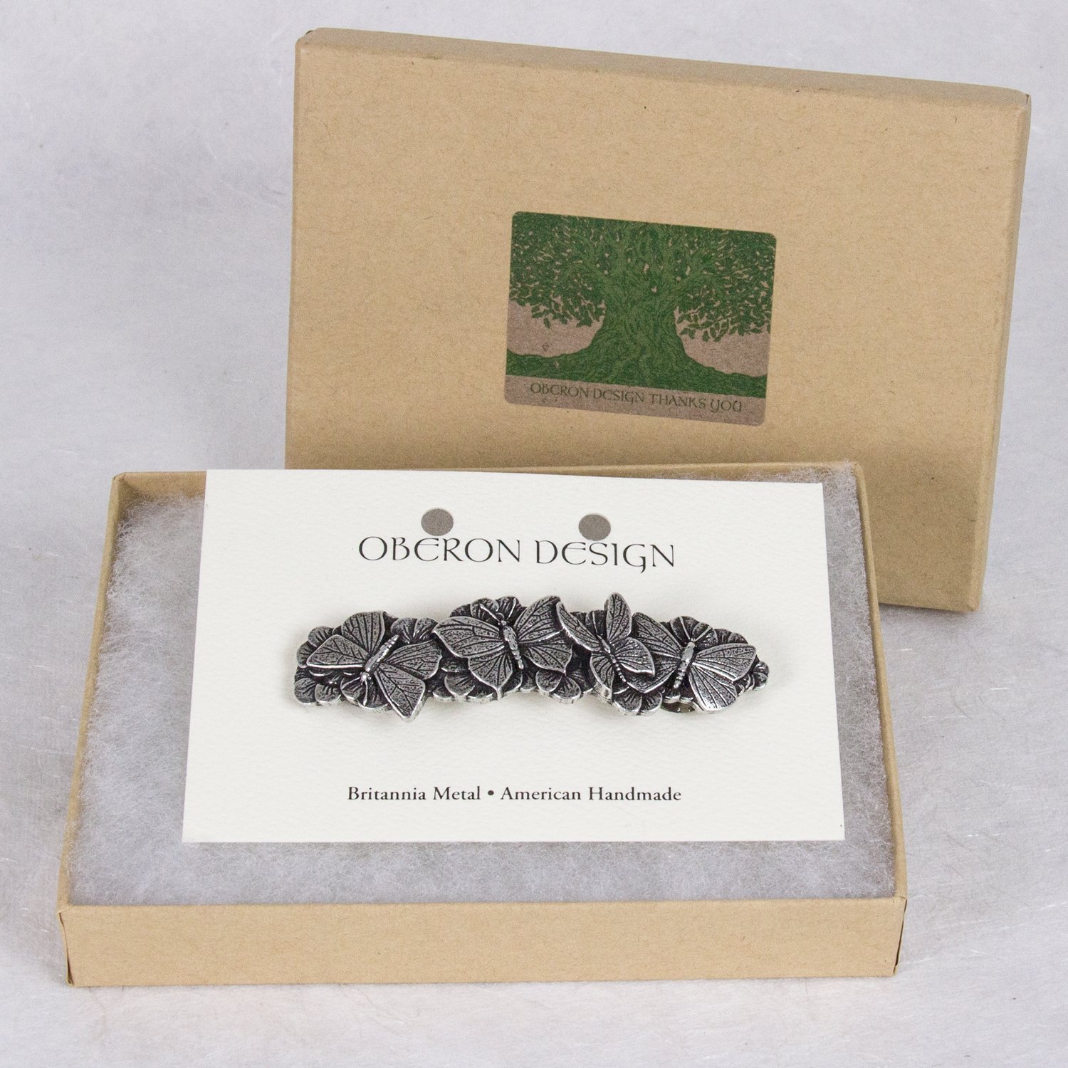 Butterflies Hair Clip, Medium Hand Crafted Metal Barrette Made in the USA with a 70mm Imported French Clip by Oberon Design : Beauty