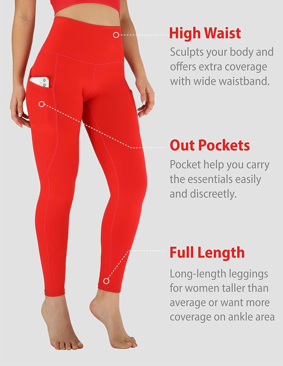 ODODOS Women's High Waisted Yoga Leggings with Pocket, Workout Sports Running Athletic Pants with Pocket: Clothing
