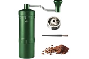 LOKXXIOEEXW Manual Coffee Grinder, External Adjustable 0-35 Scale, CNC Stainless Steel Burr, 20g Max Capacity, Aluminum Alloy Housing, Double Bearing, Portable (Green, 7 Star)
