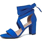 fereshte Women's Strappy Lace Up Ankle Wrap Block Heel Sandals, Open Toe Chunky Heels, 3 Inch