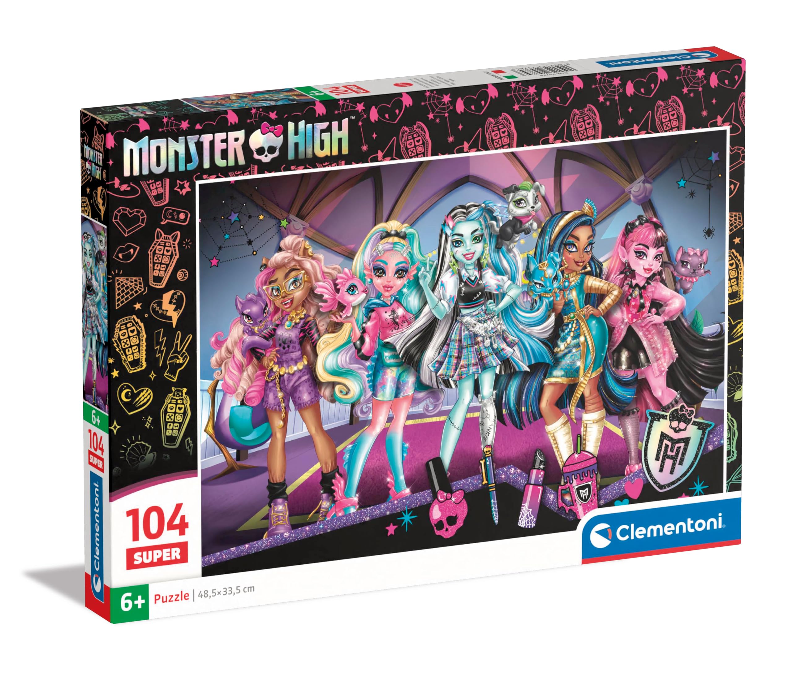 Clementoni Jigsaw Puzzle Monster High 104 Pieces - Supercolor Puzzle For Children 6-8 Years, Cartoon, Gift For Boy/Girls, Puzzle For Kids, Made In Italy, 25784