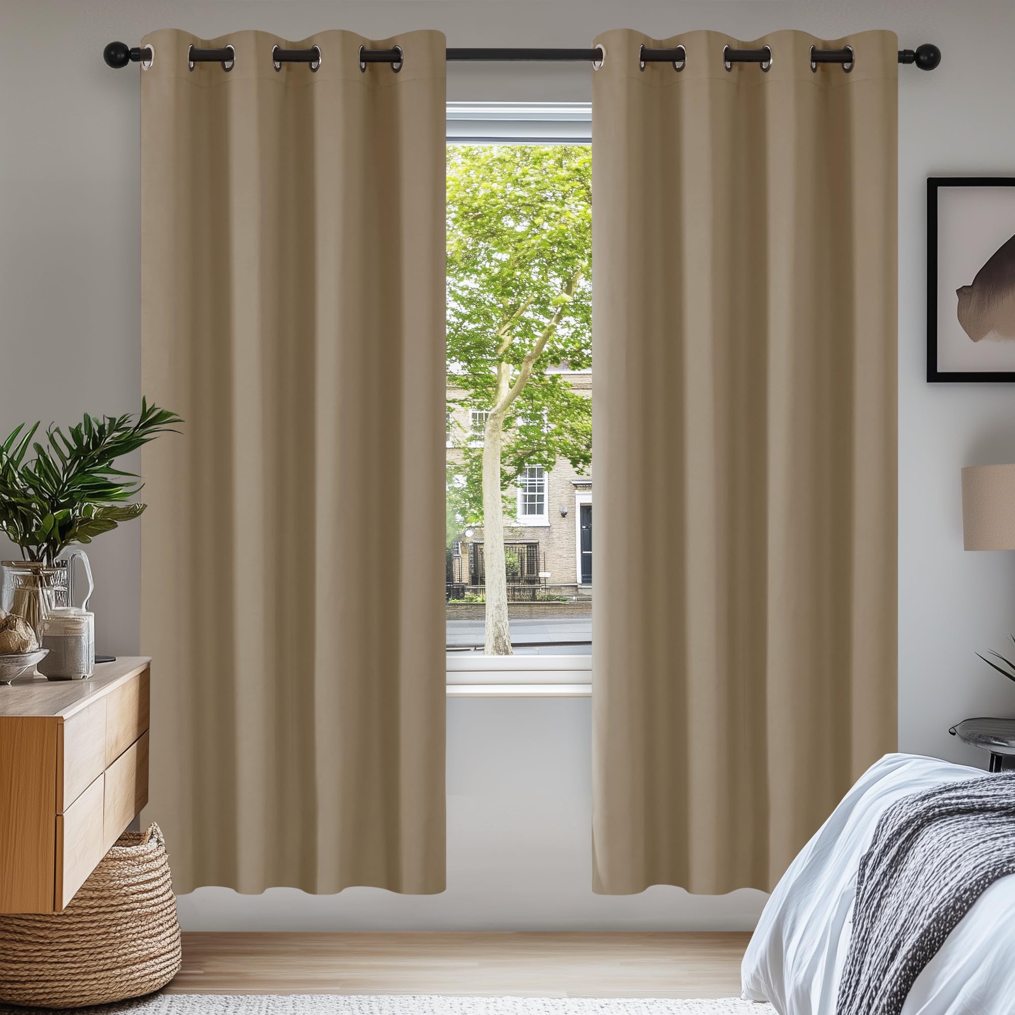 Deconovo Super Soft Solid Thermal Insulated Blackout Curtains for Bedroom Eyelet 55x79 Inch Two Panels Tan Brown