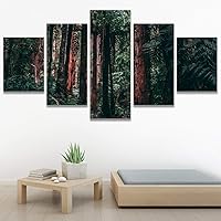 SIGNWIN 5 Panel Canvas Wall Art Green Forest for Home Decorations Ready to Hang - 60